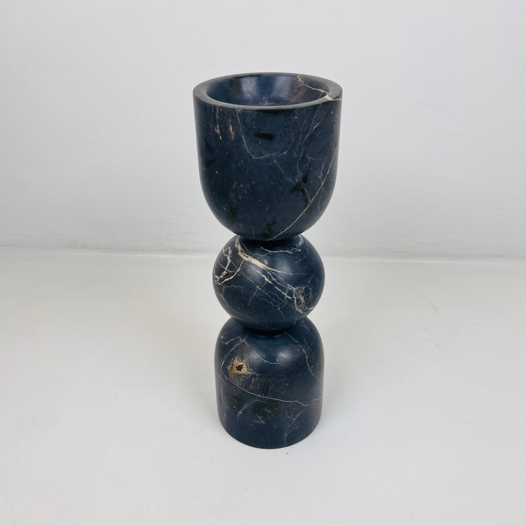 Bulged Ball Black Marble Candle Stand