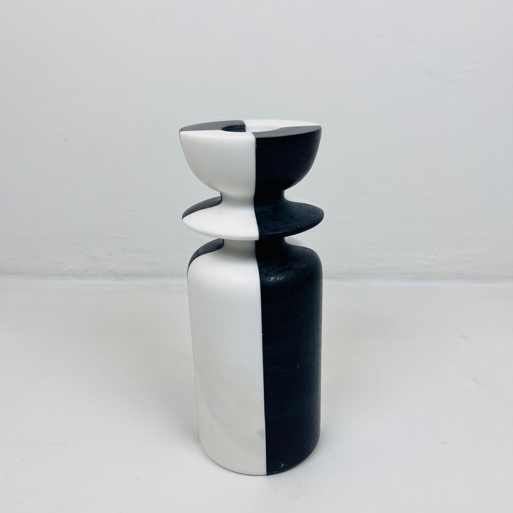 Black And White Dyed Marble Candle Stand