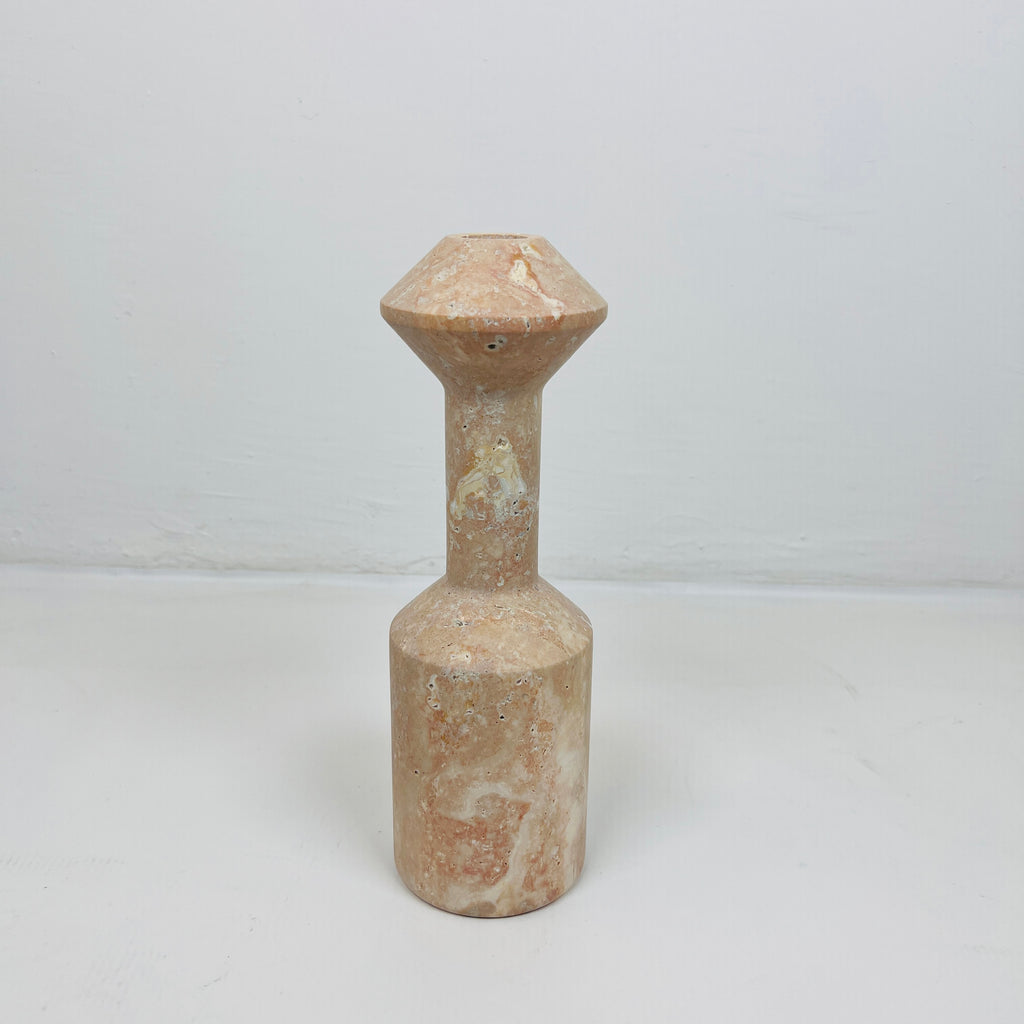 Long Bottled Light Red Travertine Candle Stand