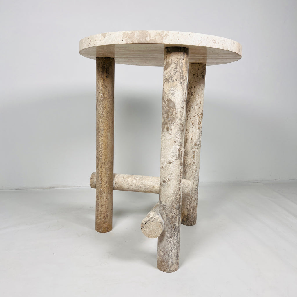 Three- Legged Travertine Side Table (High)