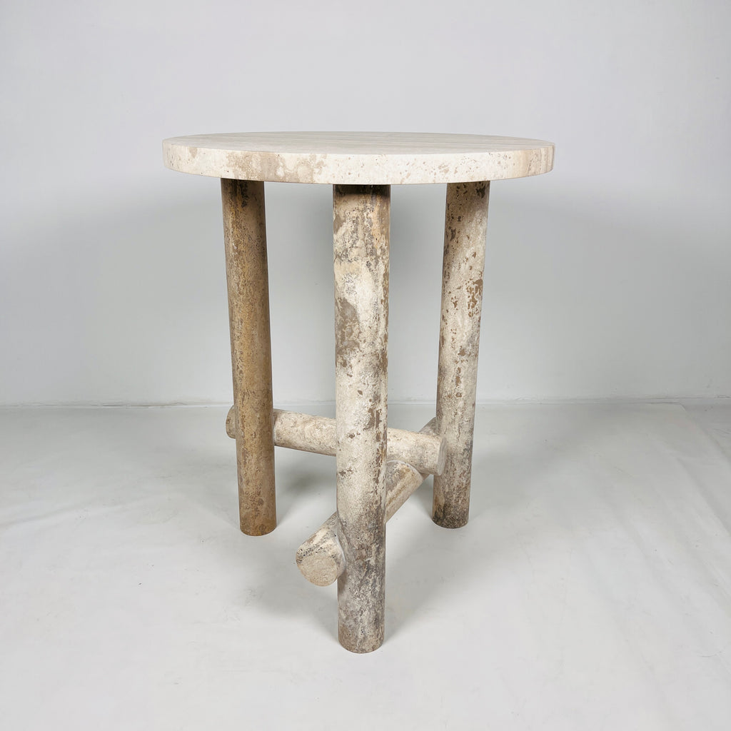 Three- Legged Travertine Side Table (High)