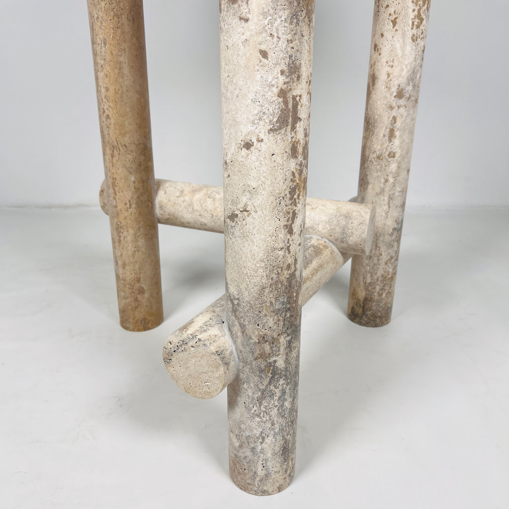 Three- Legged Travertine Side Table (High)