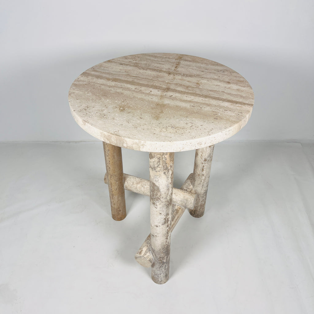 Three- Legged Travertine Side Table (High)