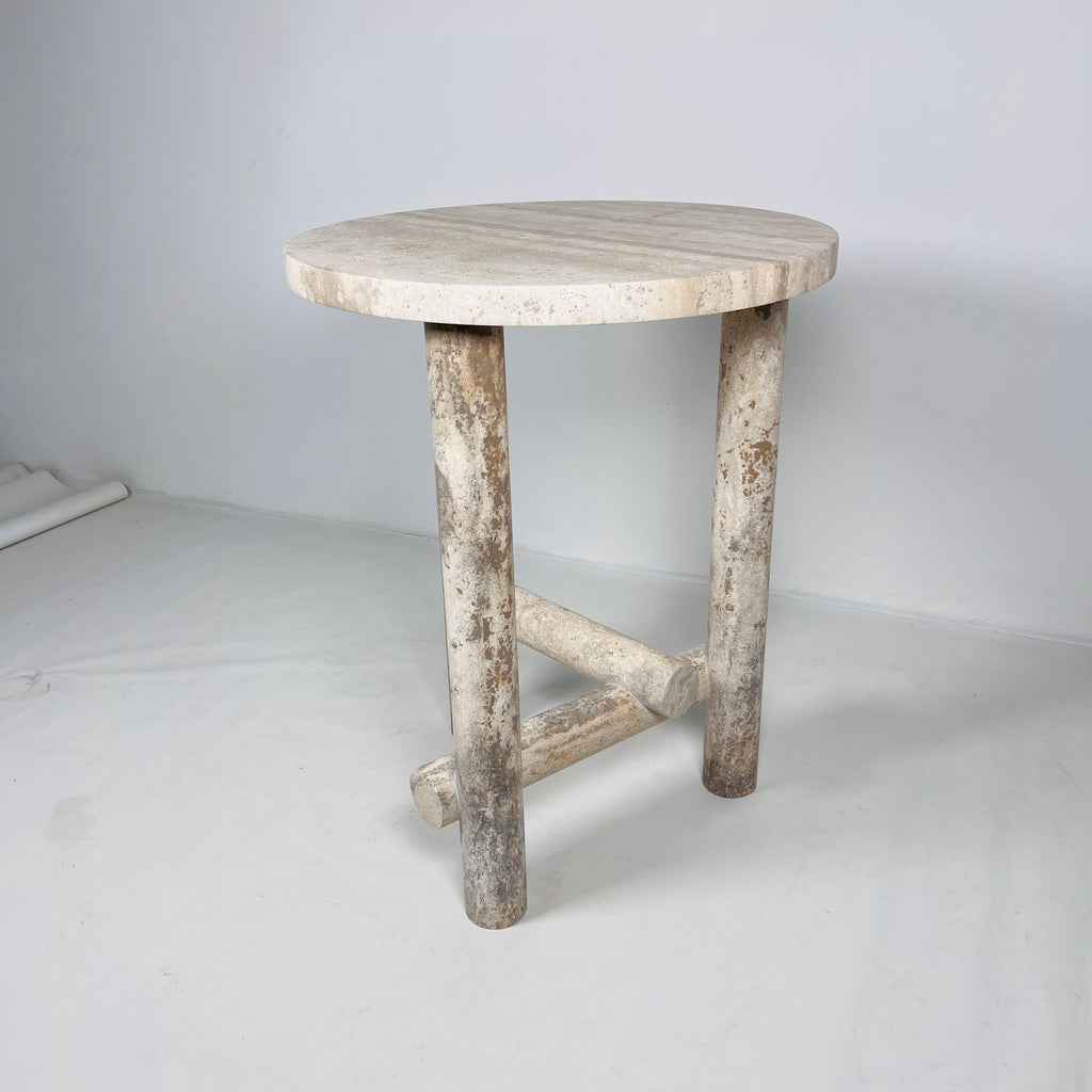 Three- Legged Travertine Side Table (High)