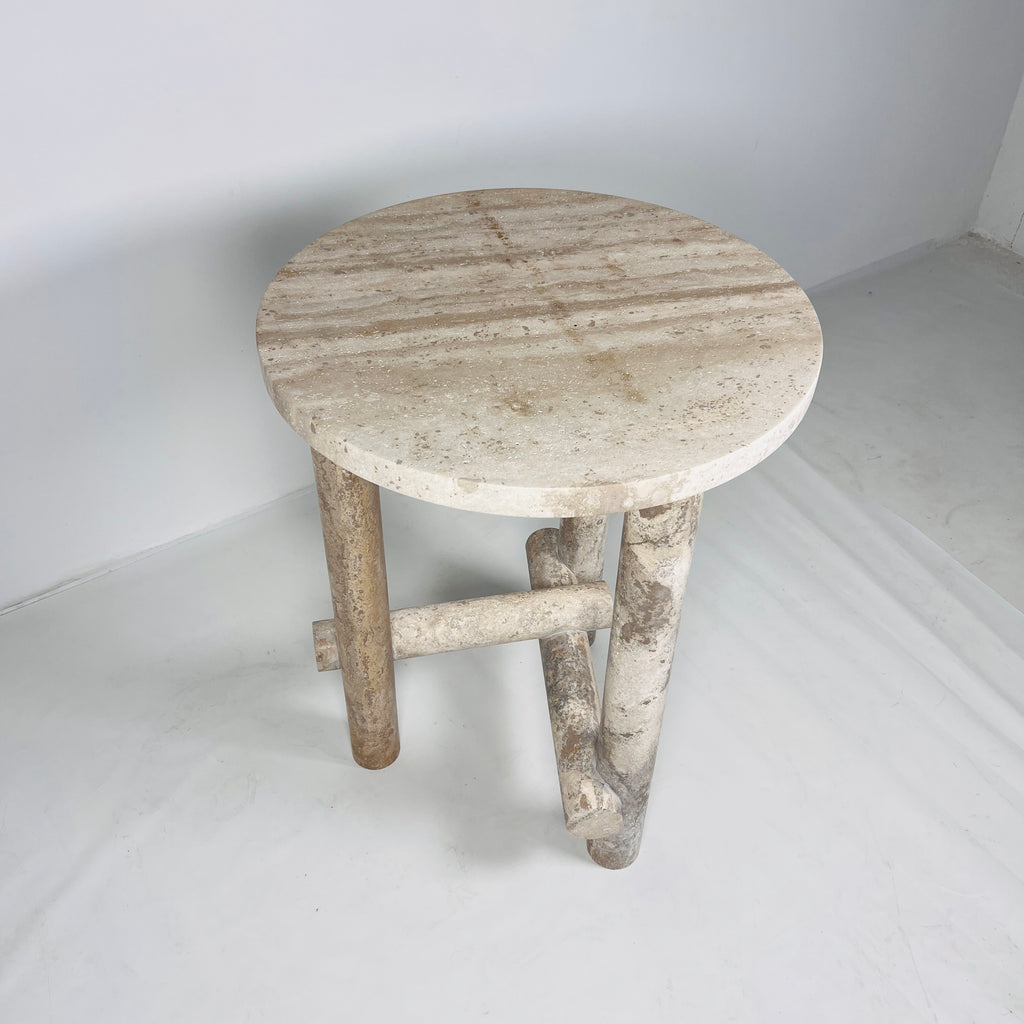 Three- Legged Travertine Side Table (High)