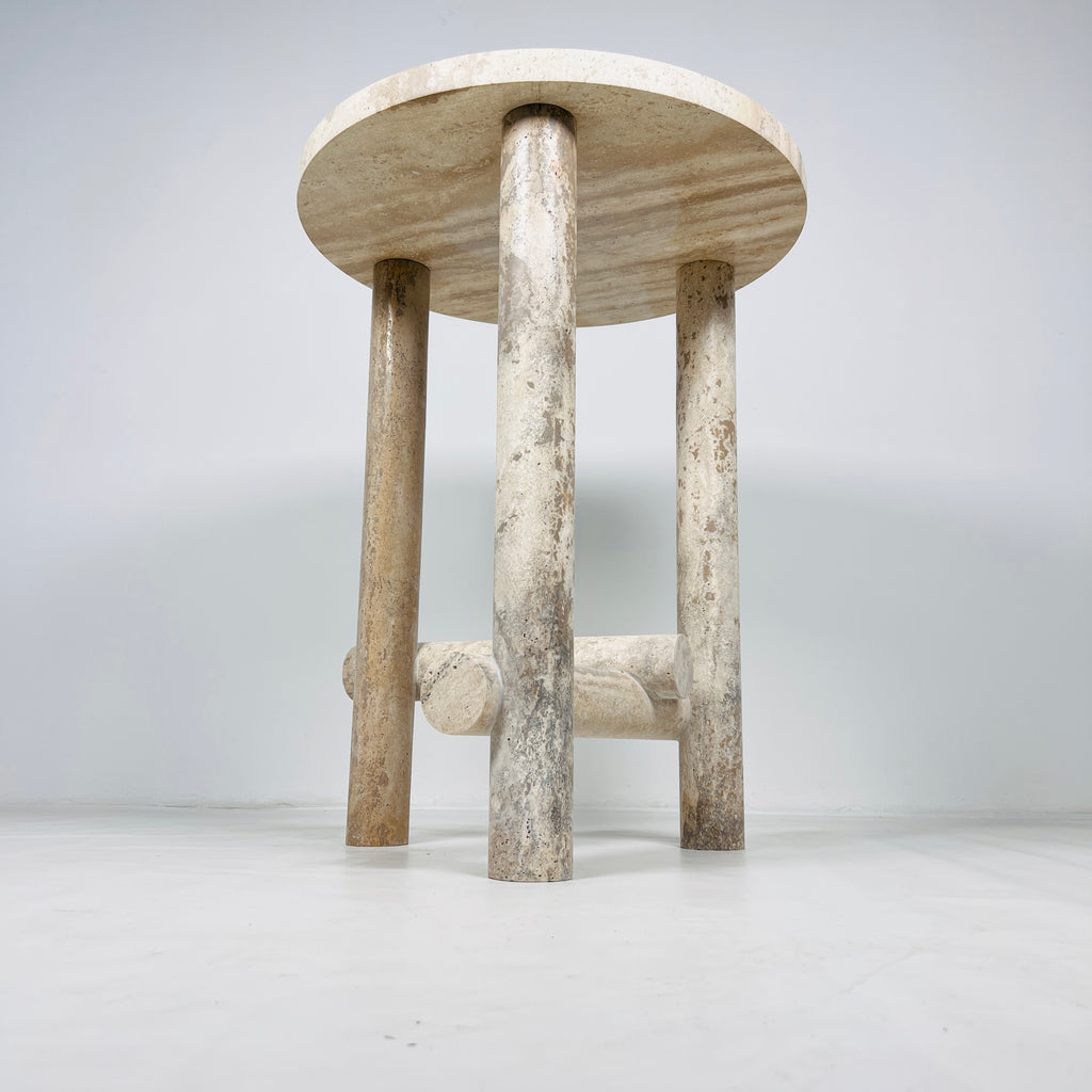 Three- Legged Travertine Side Table (High)