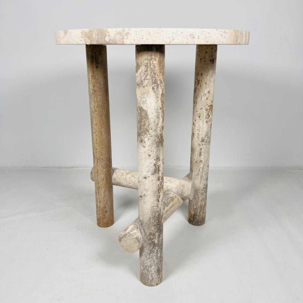 Three- Legged Travertine Side Table (High)