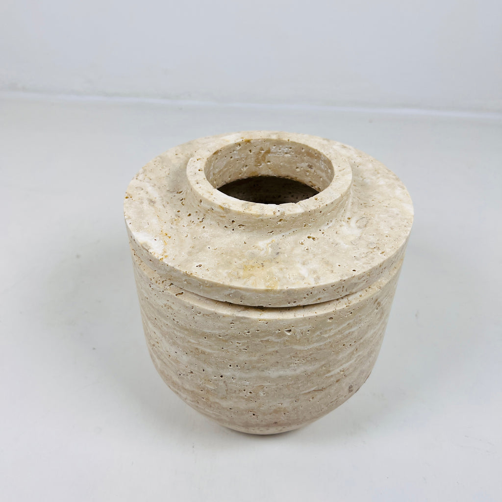 Ringed Wide Bottom Travertine Vase (large)