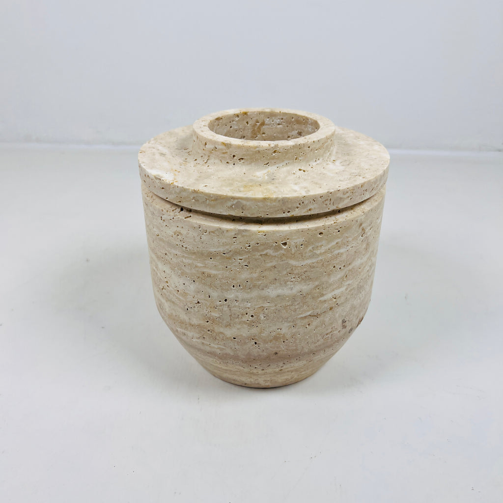 Ringed Wide Bottom Travertine Vase (large)