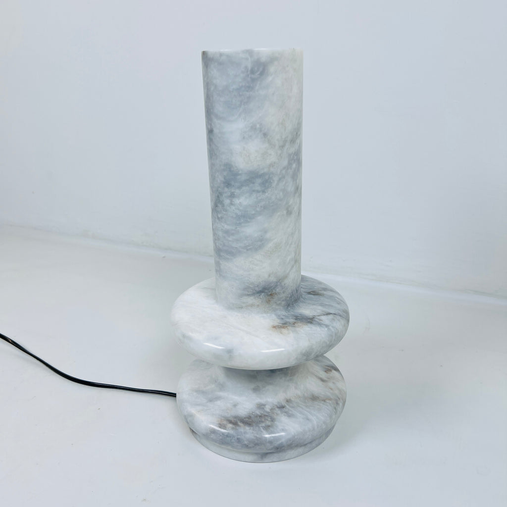 Double Ringed Bottom Grey Grazed Marble Table Lamp