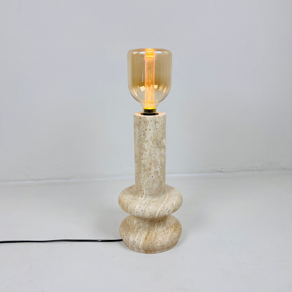 Double Ringed Bottom Travertine Table Lamp