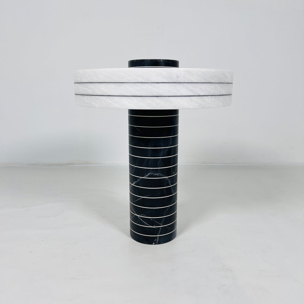 Black and White Pinstriped Marble Table Lamp