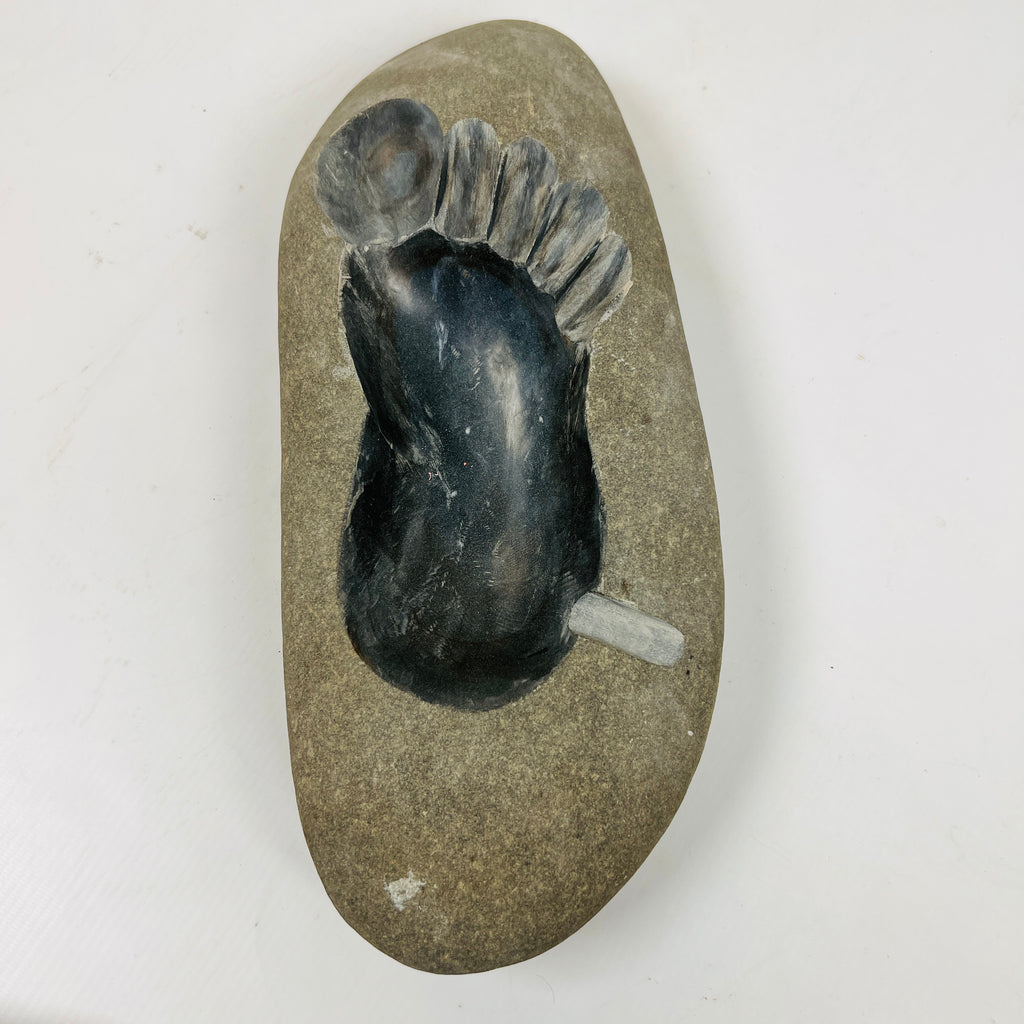 River Stone Foot Print Carved Ash Tray