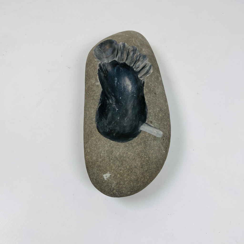 River Stone Foot Print Carved Ash Tray