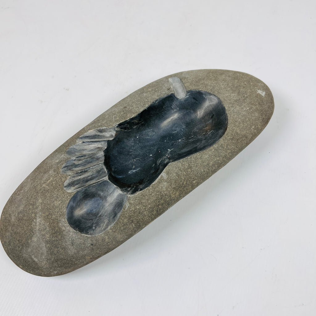 River Stone Foot Print Carved Ash Tray