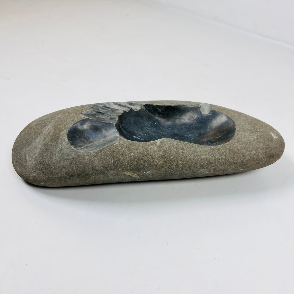 River Stone Foot Print Carved Ash Tray