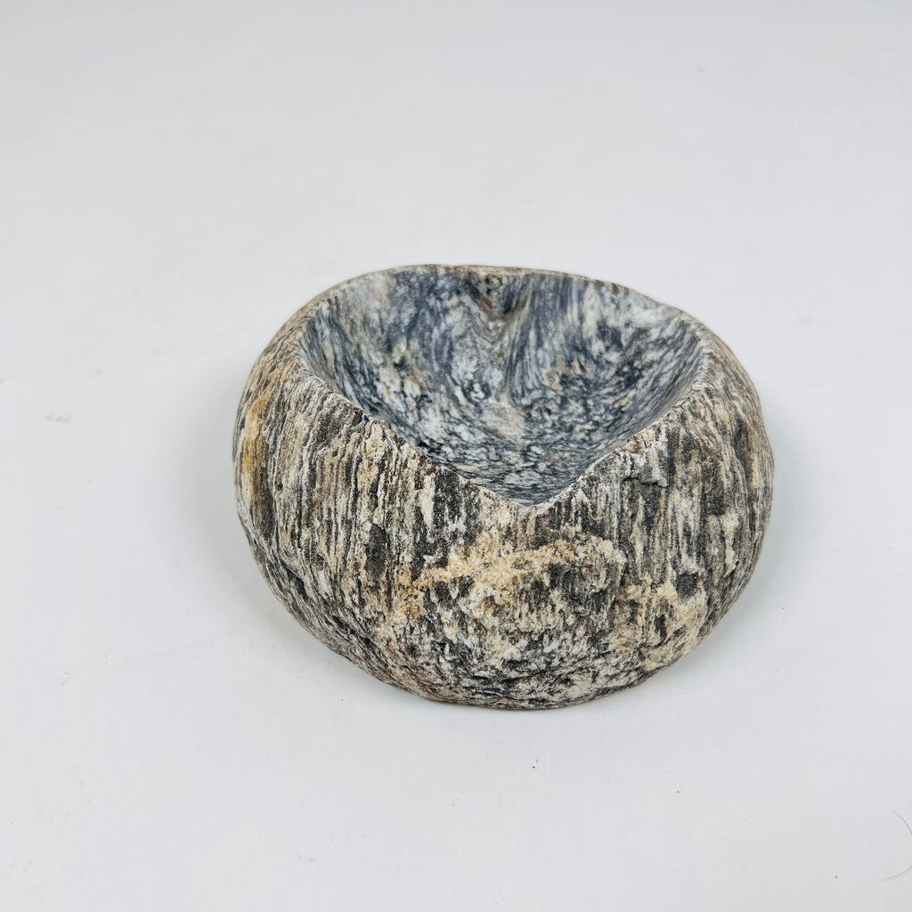 River Stone Heart Carved Grey Splashed Ash Tray