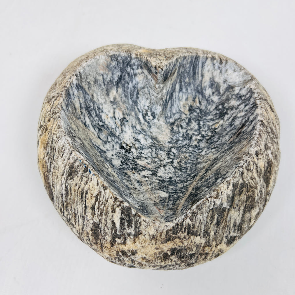 River Stone Heart Carved Grey Splashed Ash Tray