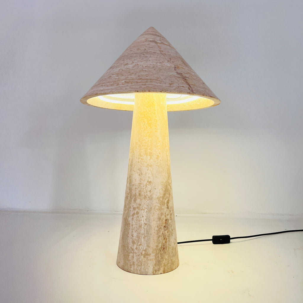 Cone-Head Travertine Table Lamp