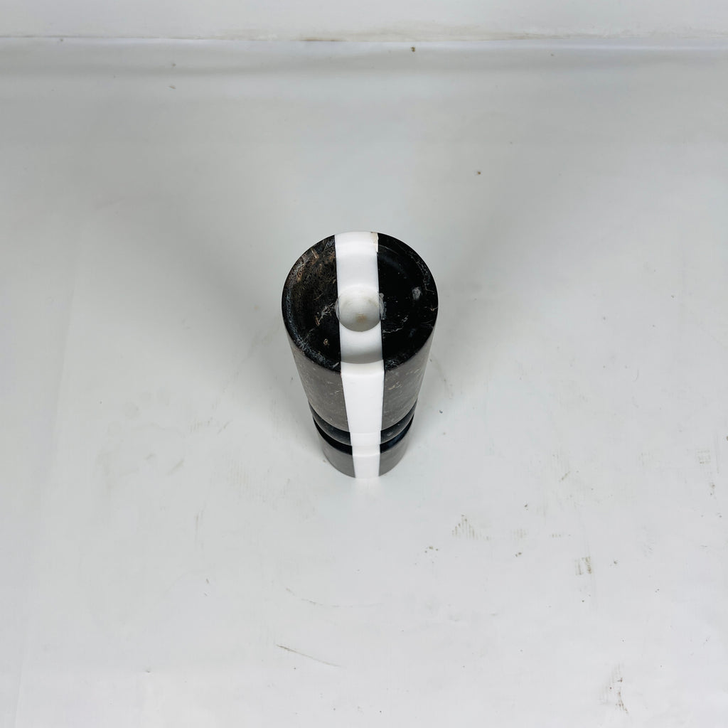 Ball Bulged Black And White Striped Marble Candle Stand (Small)