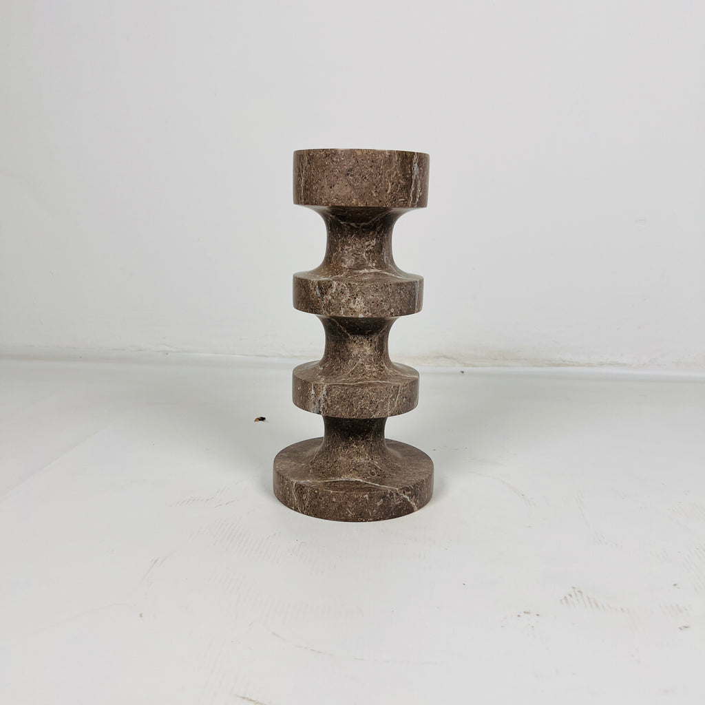 Stacked Disc Brown Marble Candle Stand (Small)