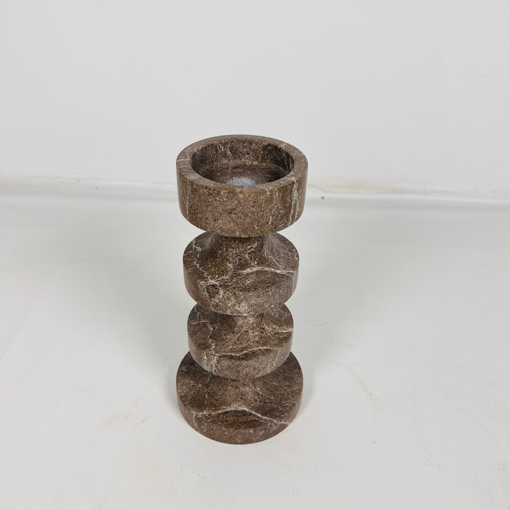 Stacked Disc Brown Marble Candle Stand (Small)