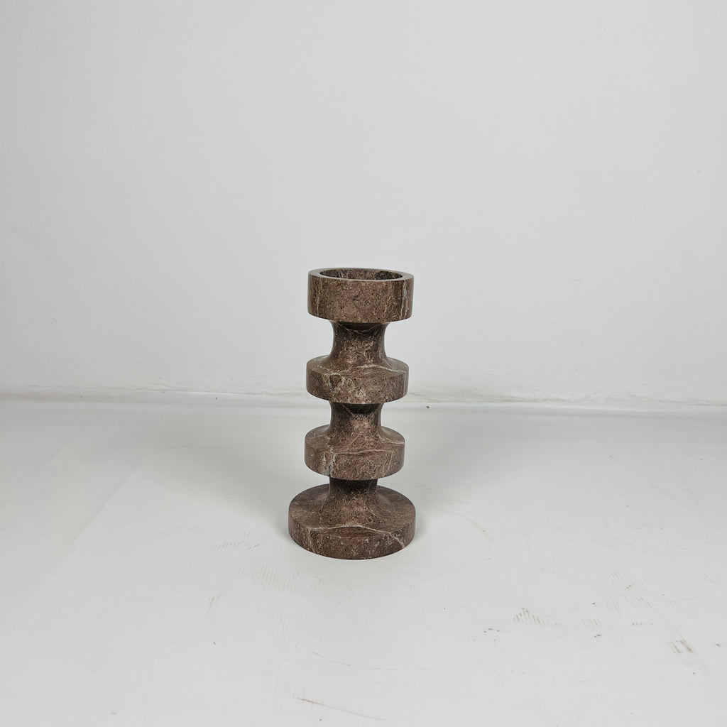 Stacked Disc Brown Marble Candle Stand (Small)