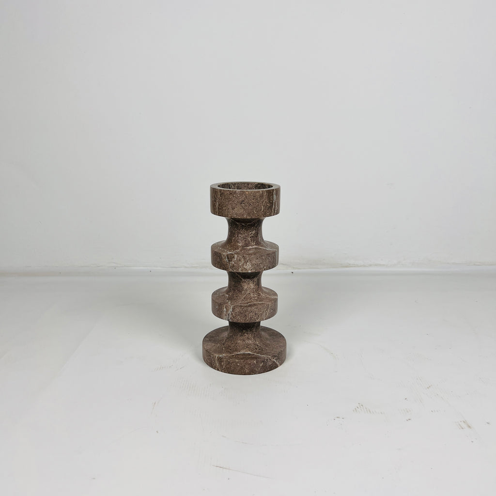 Stacked Disc Brown Marble Candle Stand (Small)