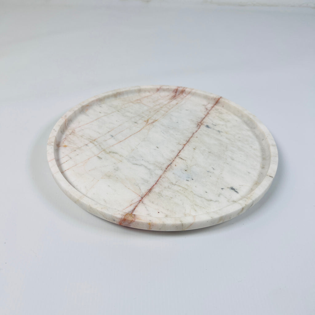 White Marble Plate With Red Lines