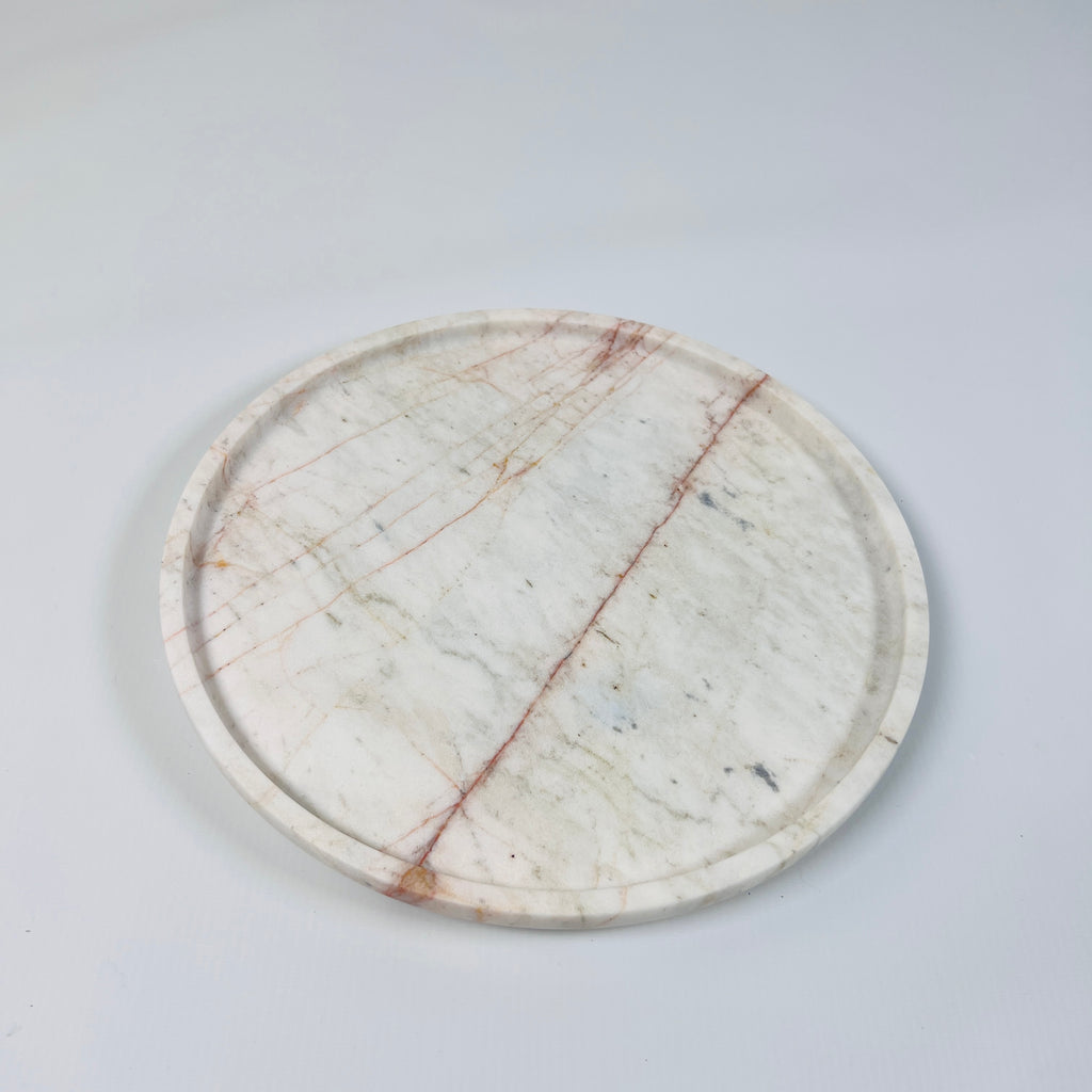 White Marble Plate With Red Lines