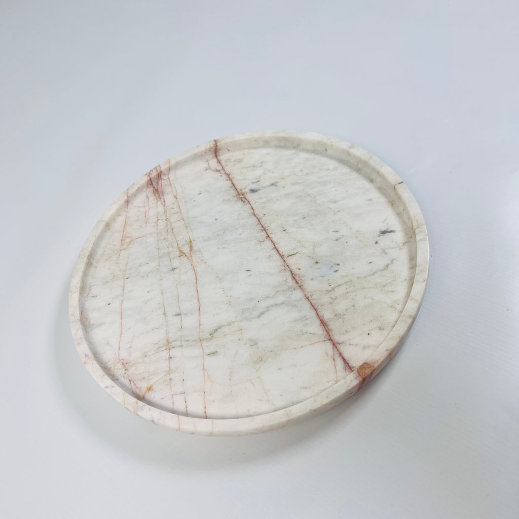 White Marble Plate With Red Lines