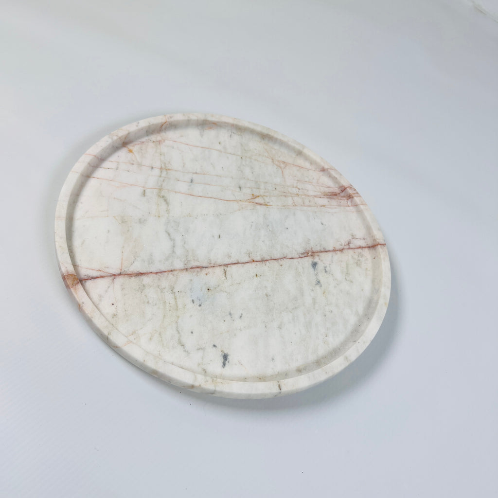 White Marble Plate With Red Lines