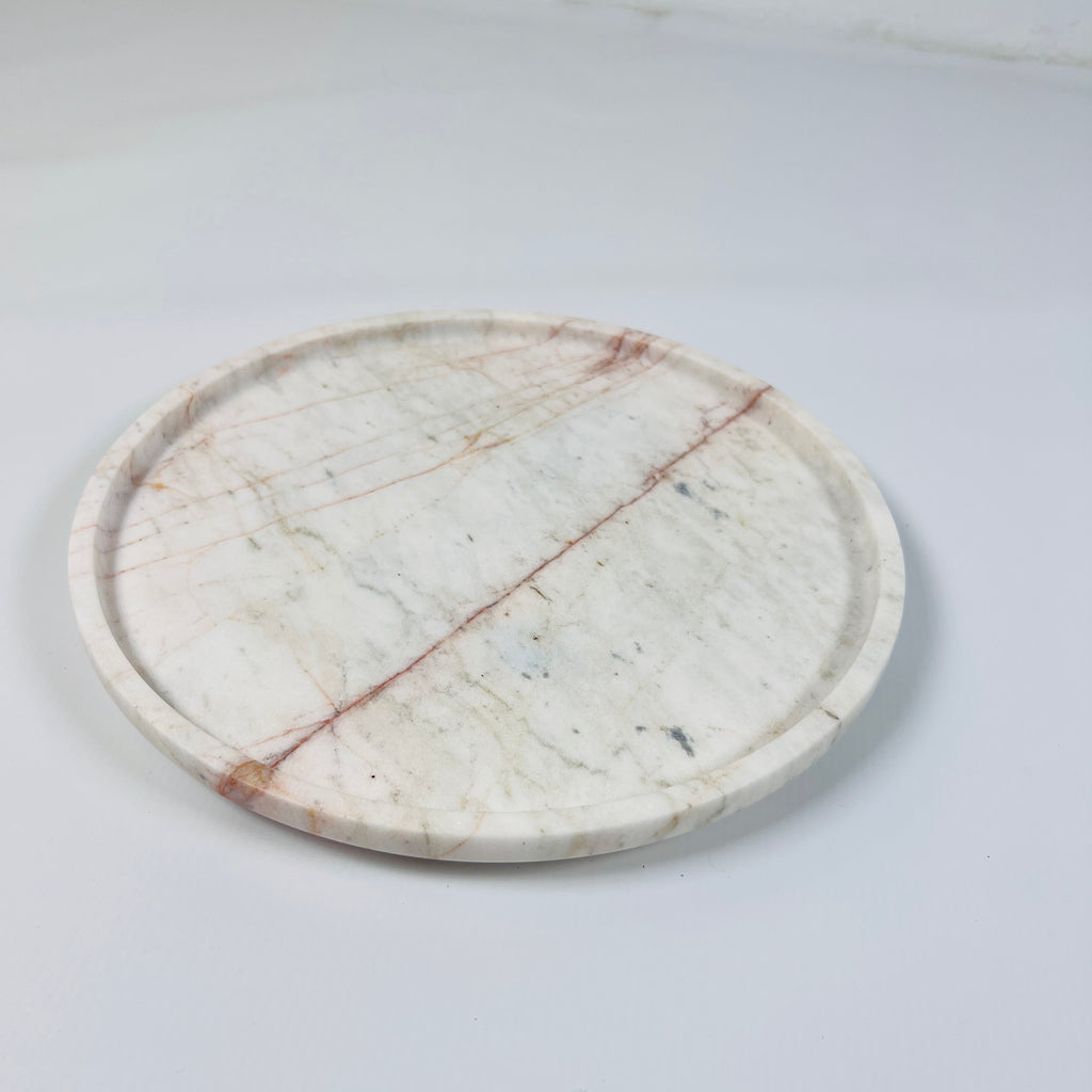 White Marble Plate With Red Lines