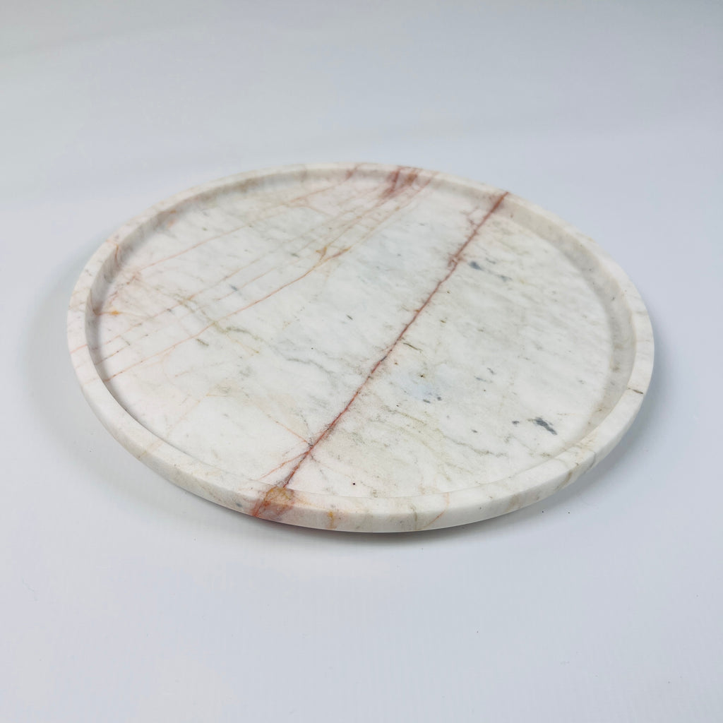 White Marble Plate With Red Lines