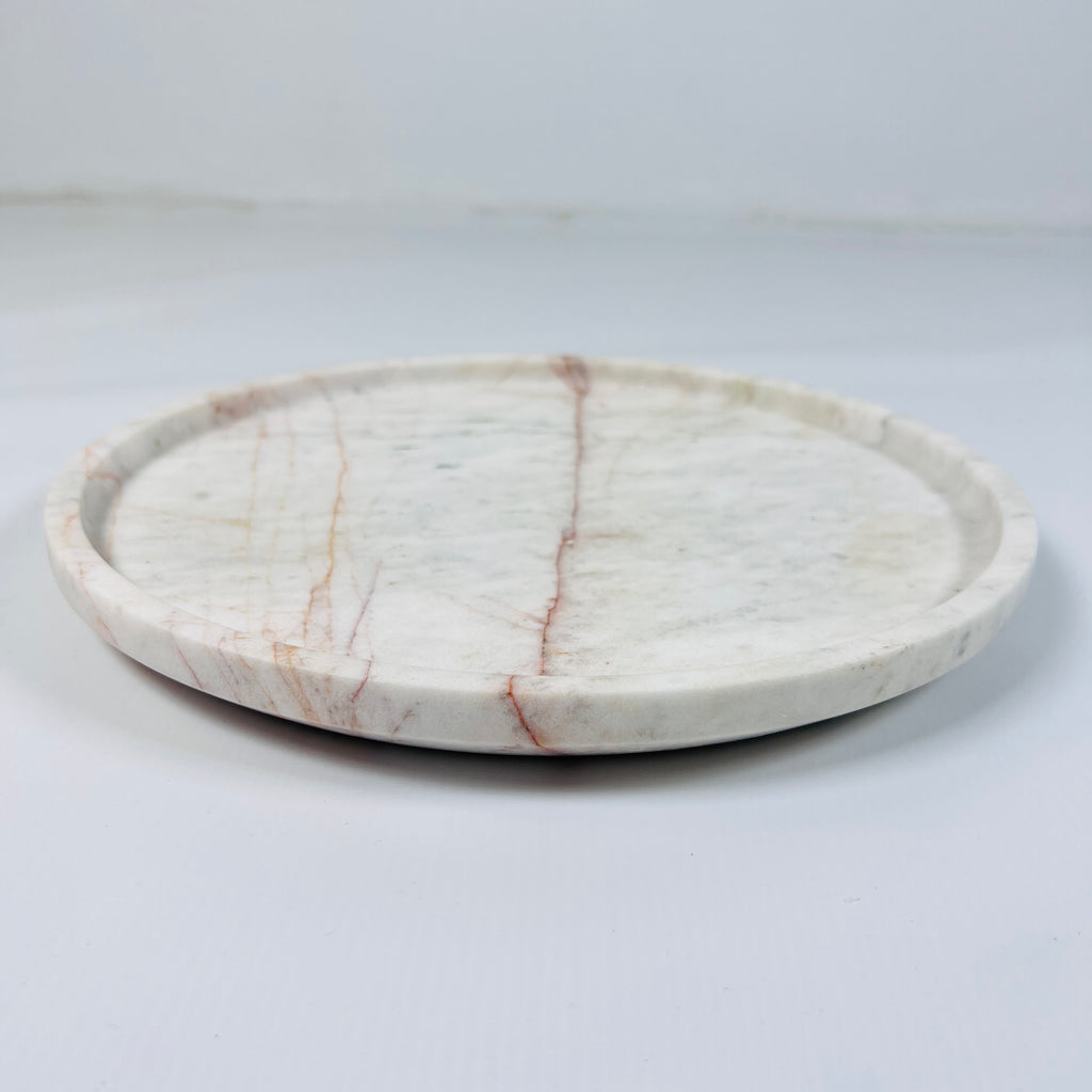 White Marble Plate With Red Lines