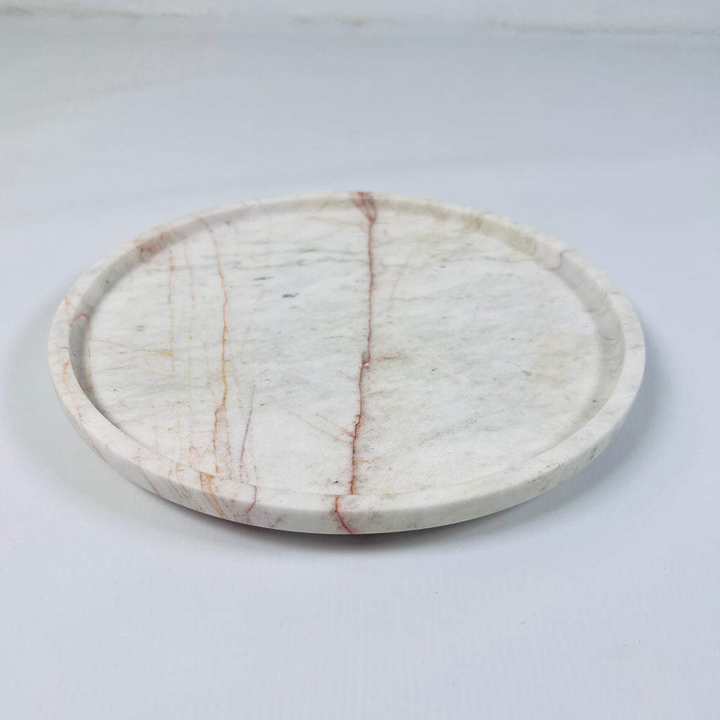 White Marble Plate With Red Lines