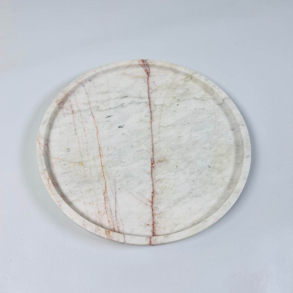 White Marble Plate With Red Lines