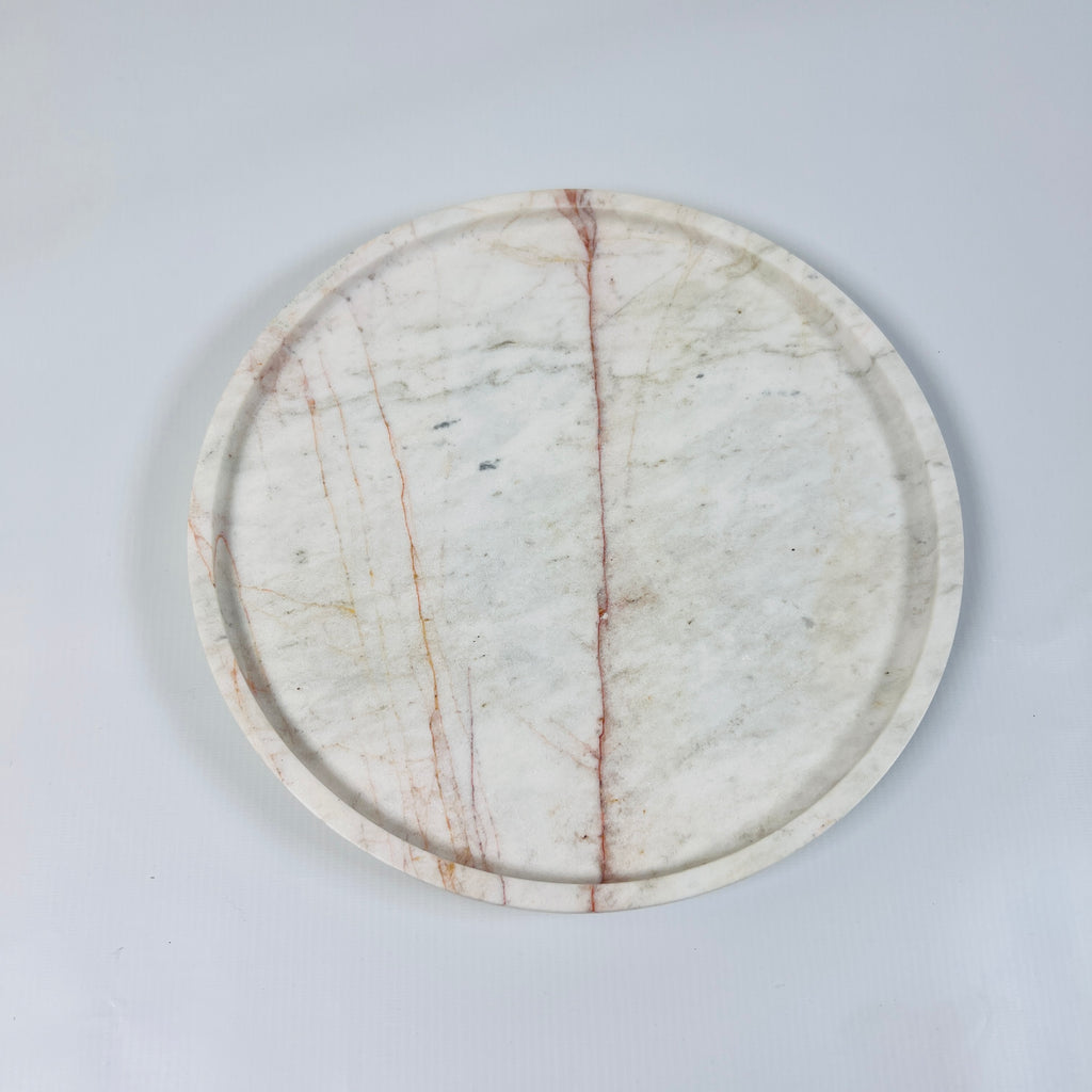 White Marble Plate With Red Lines