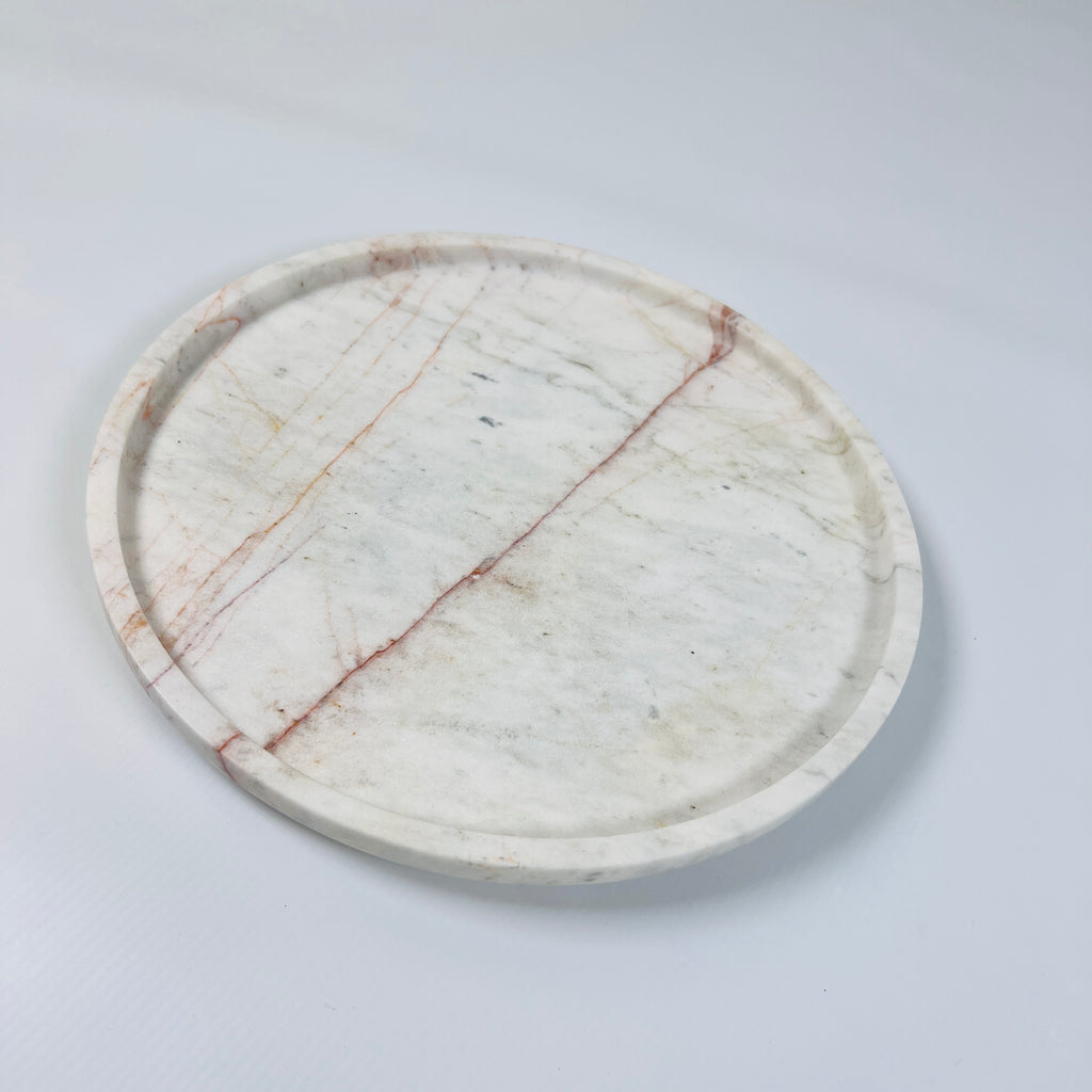 White Marble Plate With Red Lines