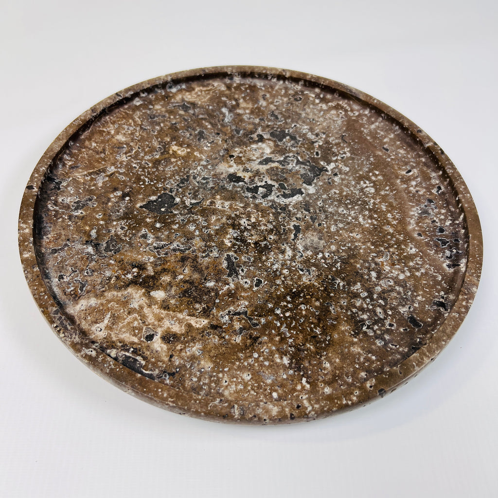 Dark Brown Splotched Travertine Plate