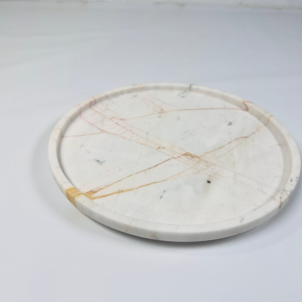 White Marble Plate With Red Webs