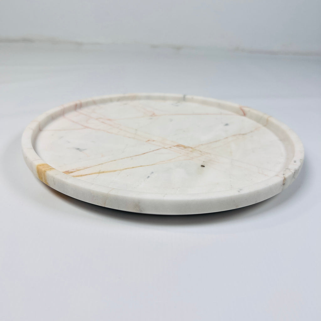 White Marble Plate With Red Webs