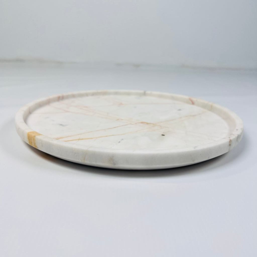 White Marble Plate With Red Webs