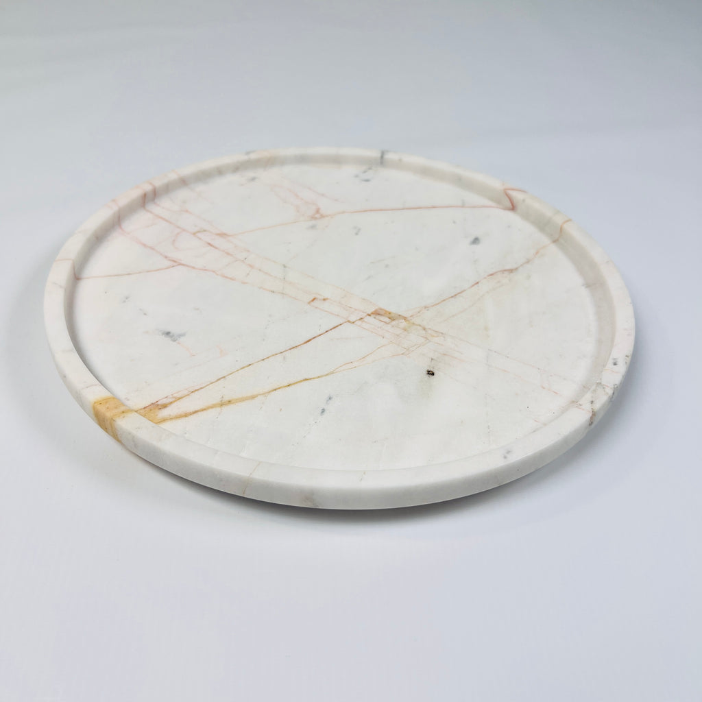 White Marble Plate With Red Webs