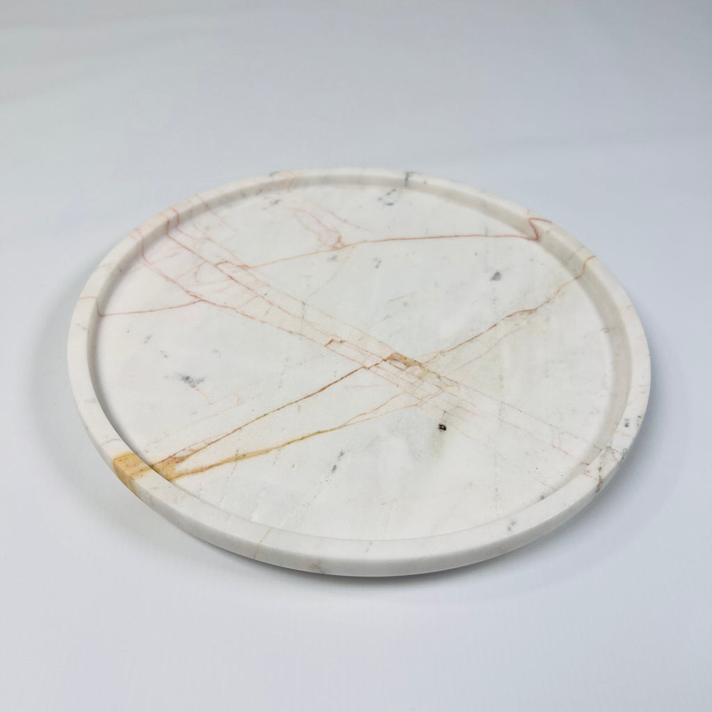 White Marble Plate With Red Webs