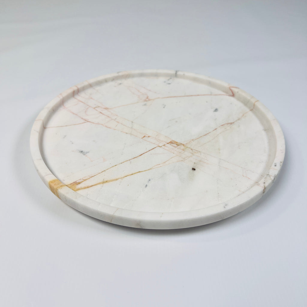 White Marble Plate With Red Webs