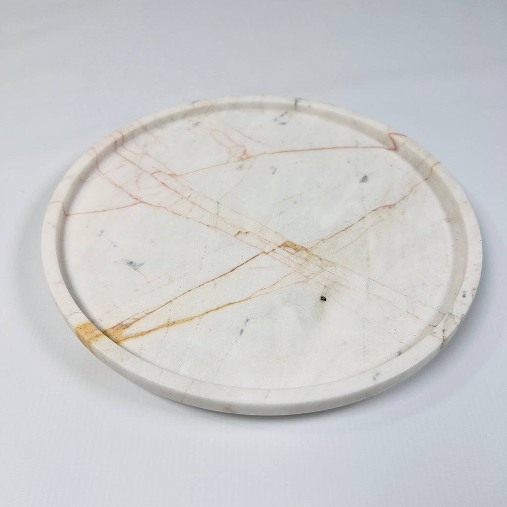 White Marble Plate With Red Webs