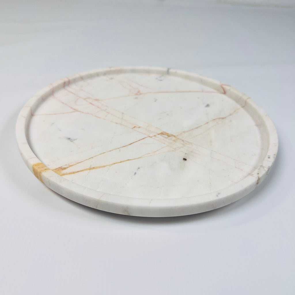 White Marble Plate With Red Webs