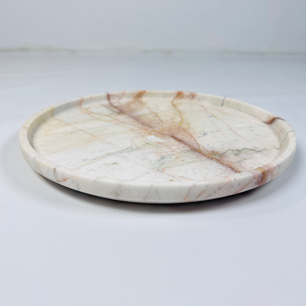 White Marble Plate With Brown Streaks