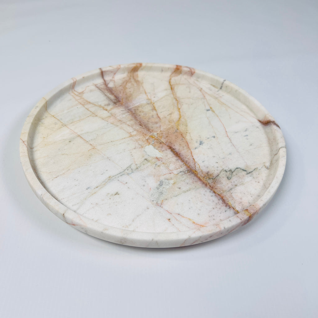 White Marble Plate With Brown Streaks